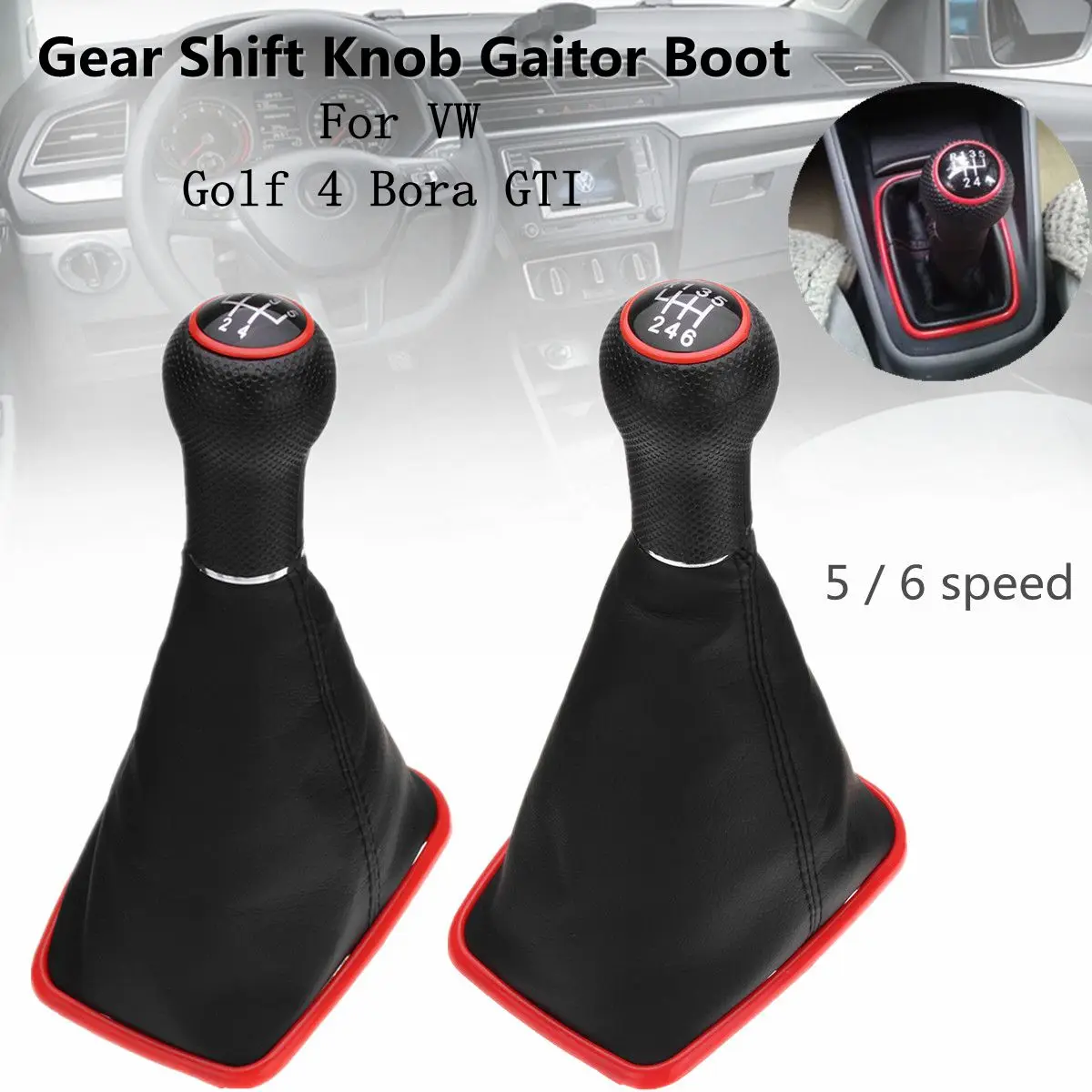 

Vehicle Car Gear Shift Knob Gaitor Boot PU Leather For VW Golf 4 Bora GTI