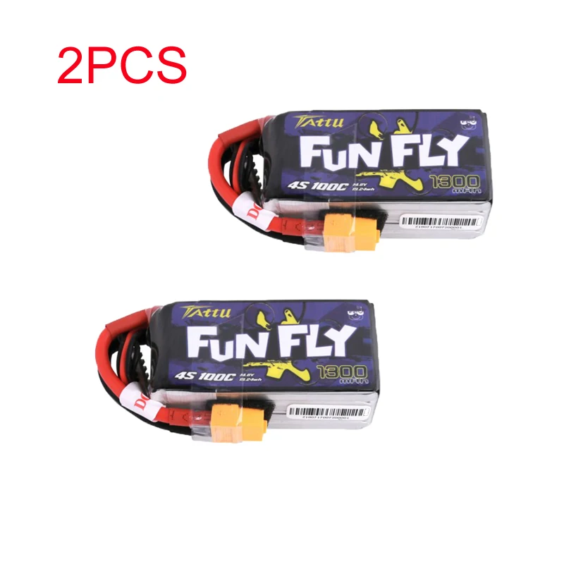 

2Pcs Tattu Funfly 1300mAh 14.8V 100C 4S1P Lipo Battery with XT60 Plug for RC Drone FPV Racing Accessories