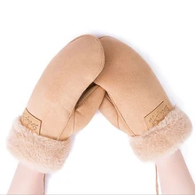 Женские толстые теплые бархатные перчатки, зимние милые замшевые кожаные перчатки для девушек, уличные лыжные перчатки, Рукавицы Guantes Mujer