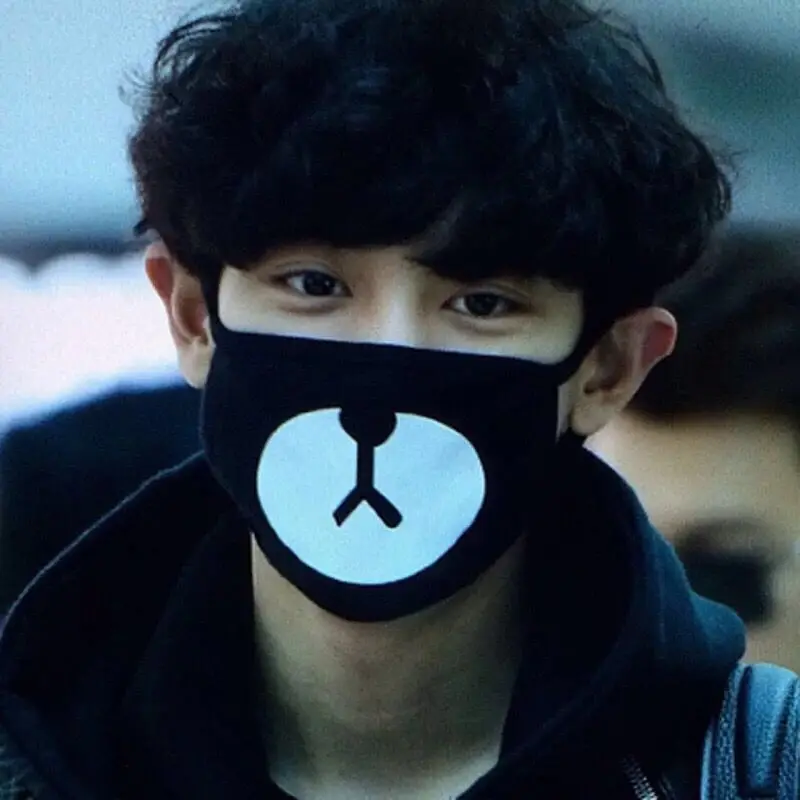 

Hot! Unisex Cotton Dustproof Mouth Face Mask Korean Style Cute Kpop Black Bear Cycling Anti-Dust Cotton Protective Cover Masks
