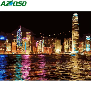

AZQSD DIY Oil Painting By Numbers Night View Hand Painted Canvas Wall Picture Home Decoration Wall Art K755