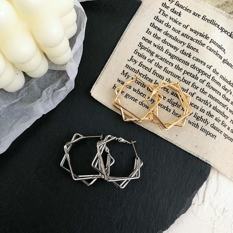 

Korea Top Quality Simple Gold Plating Stainless Steel Jewelry Geometric Square Hoop Earrings For Women Elegant Brinco Feminino