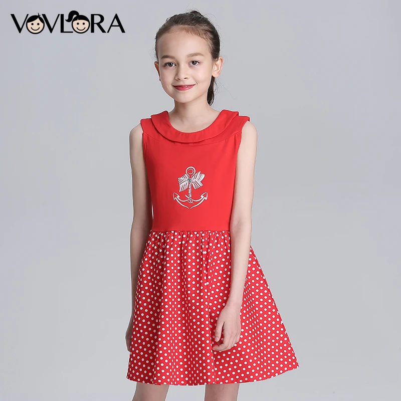 Dots Patchwork Print Pattern Baby Girls Dress Cotton Sleeveless Tops