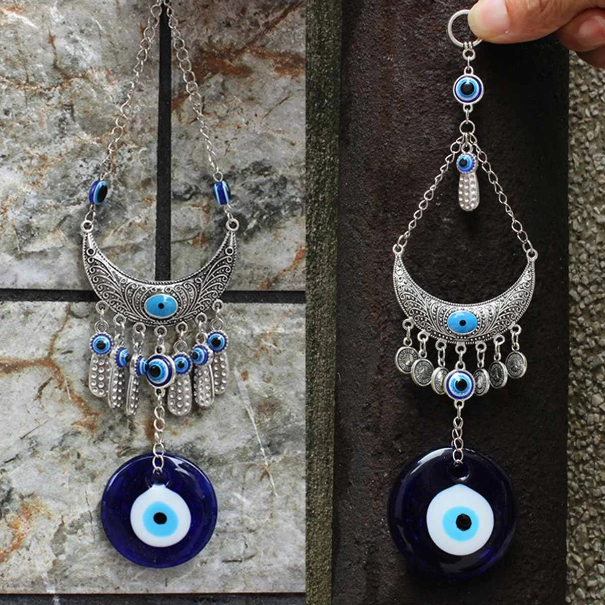 

20cm Round Water Drip Shape Turkish Blue Glass Evil Eyes Amulet Wall Hanging Home Decoration Lucky Blessing Protection Gift