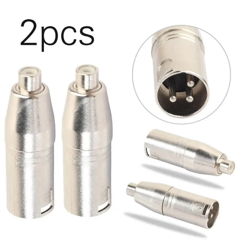 

2Pcs/lot Metal XLR 3 Pin Male to RCA Female plug Audio Adapter Connector Hi-Fi signal converter for microphone speaker
