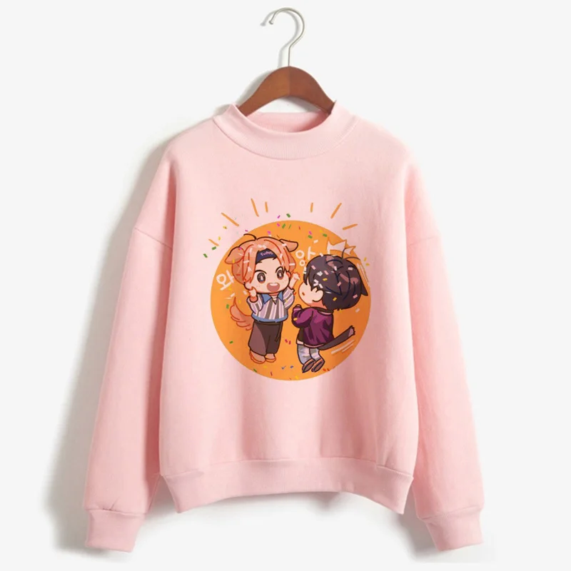 Kpop إكسو البلوز النساء الخريف الشتاء المتناثرة عارضة هوديس رسائل مطبوعة الوردي كنزة صوف K-البوب الملابس للإناث