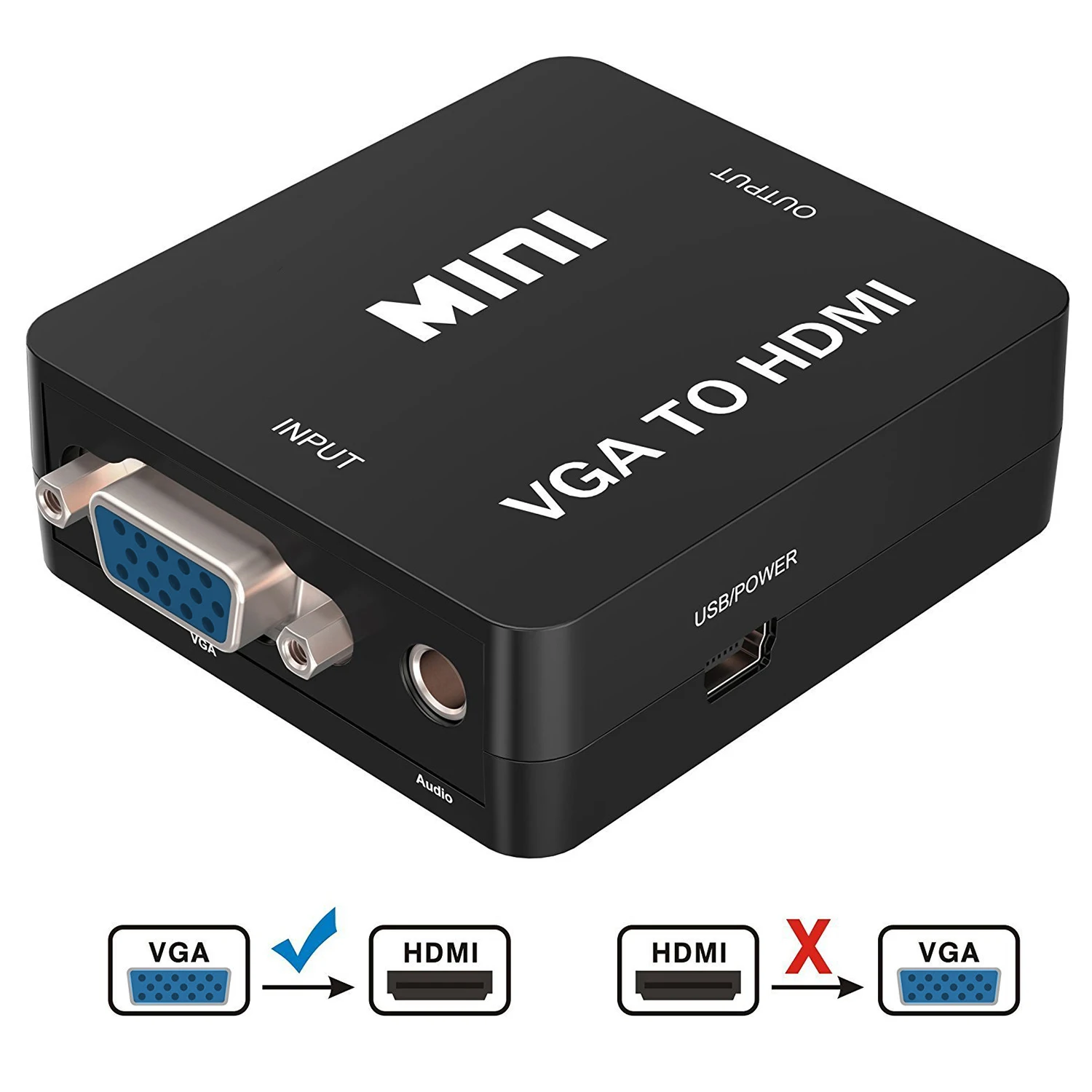 

VGA to HDMI Male to Female Adapter Cable with Audio Port(Black)