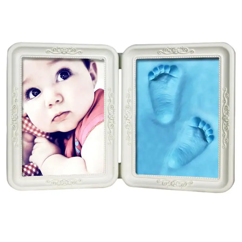 

Baby Hand&Foot Print Hands And Feet Mold Maker Solid Wooden Photo Frame With Cover Fingerprint Mud Set Baby Growth Memorial Gift