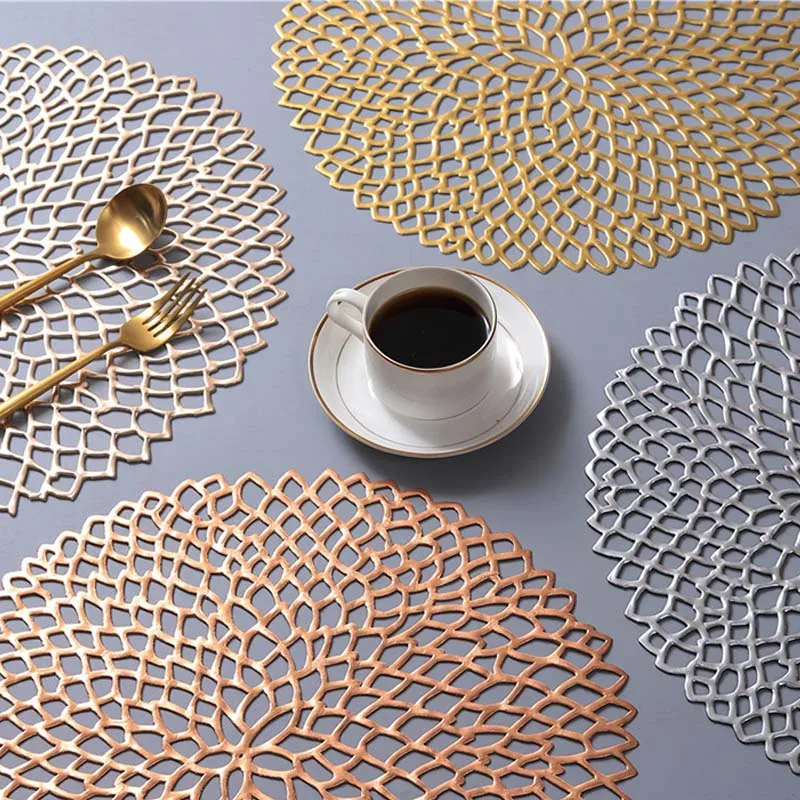 جولة شكل PVC سادة تحديد الموقع جرافات المقاومة الجوف 39 سنتيمتر طاولة طعام حصيرة العزل كوستر ديكور المنزل