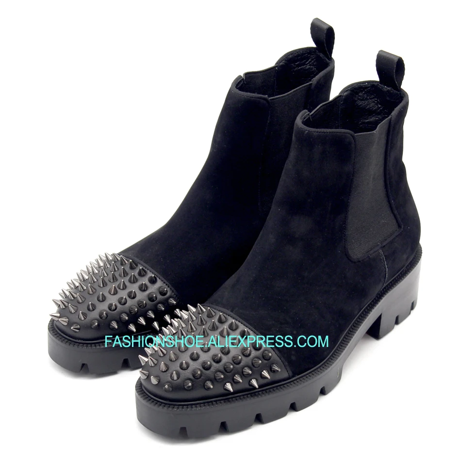 

Full Grain Leather Suede Spike Rivets Boots Fall Winter Man's Motorcycle Boot high quality big size 46