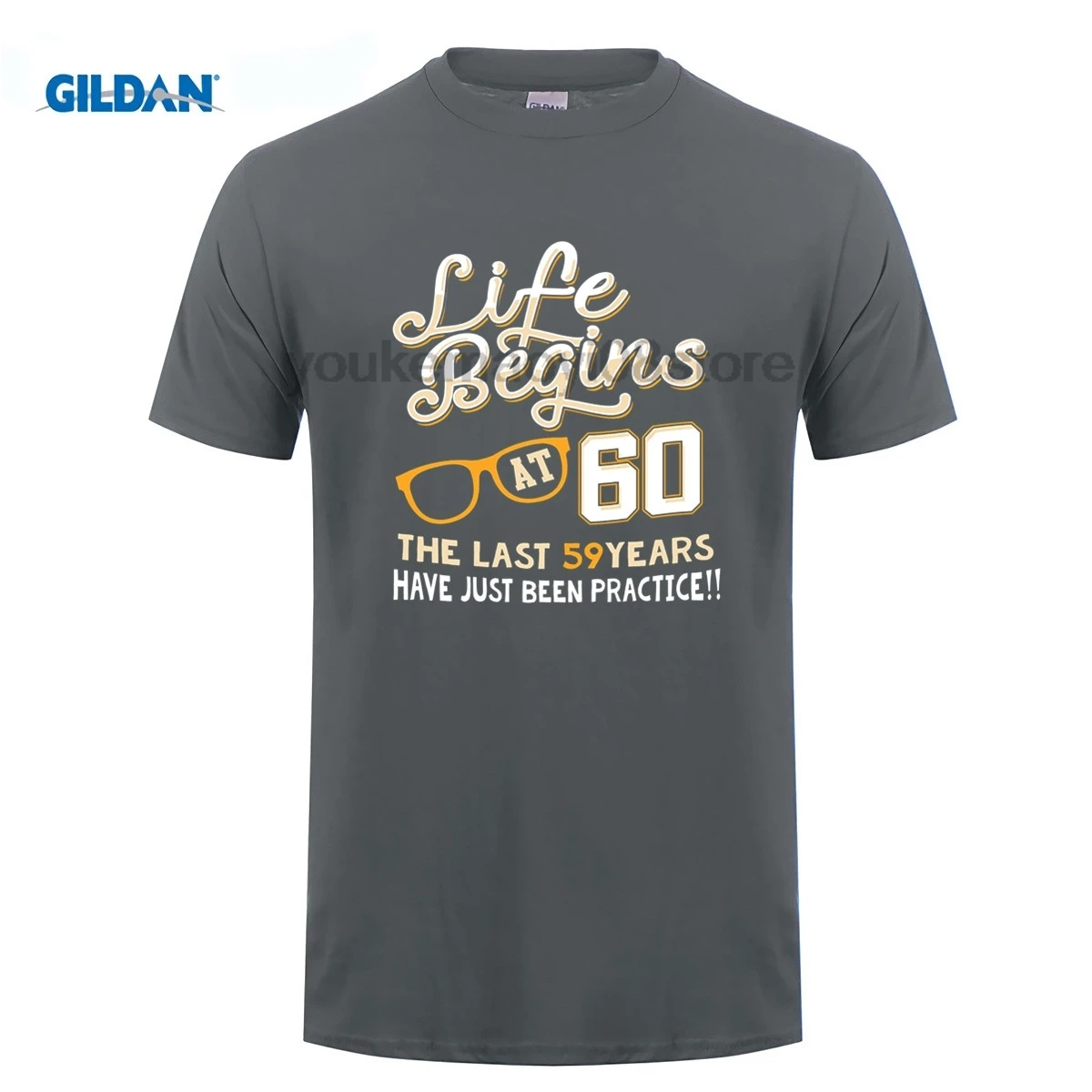 

GILDAN 100% Cotton O-neck custom printed T-shirt Life Begins At 60 Years Old Cool 60th Birthday Gift T-Shirt