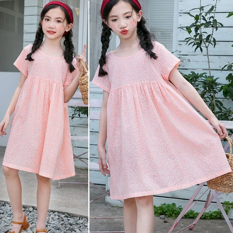 Floral Pattern Summer Dress Kids Cotton Baby Clothing Pink Teen Kids ...