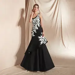 Вивиан люкс 2019 одно плечо Русалка вечернее платье контрастных цветов Белые Кружевные Аппликации Черный лебедь Для женщин рюшами