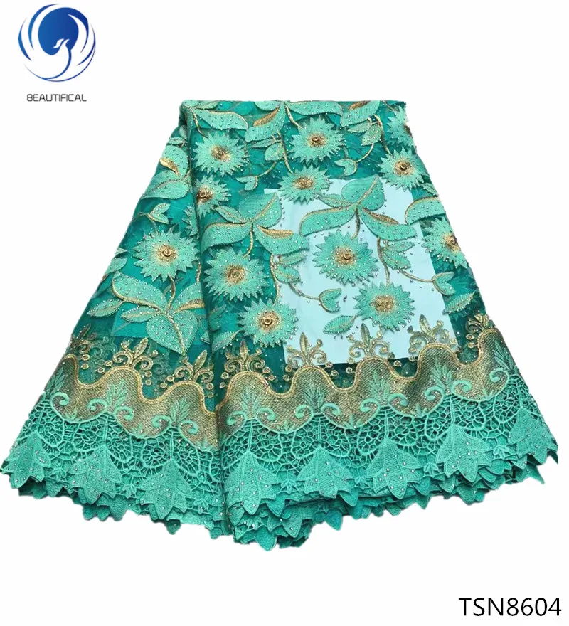 

BEAUTIFICAL rhinestones french cord net lace fabrics floral embroidered african lace fabrics tulle cord fabric for wedding TSN86