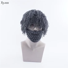 Шапка борода ручной вязки Для мужчин зима крючком шляпа с усами Борода шапочки лицо кисточкой Маска велосипедиста Лыжный Теплый Кепки забавная шапка подарок