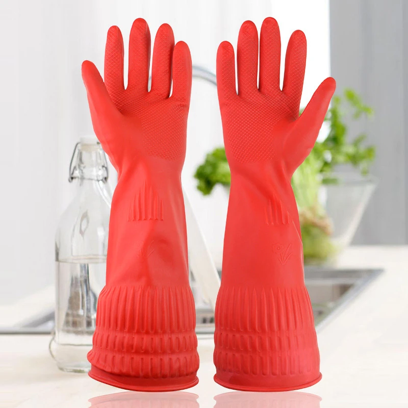 WHISM Durable Latex Rubber Glove Long Sleeve House Cleaning Gloves for