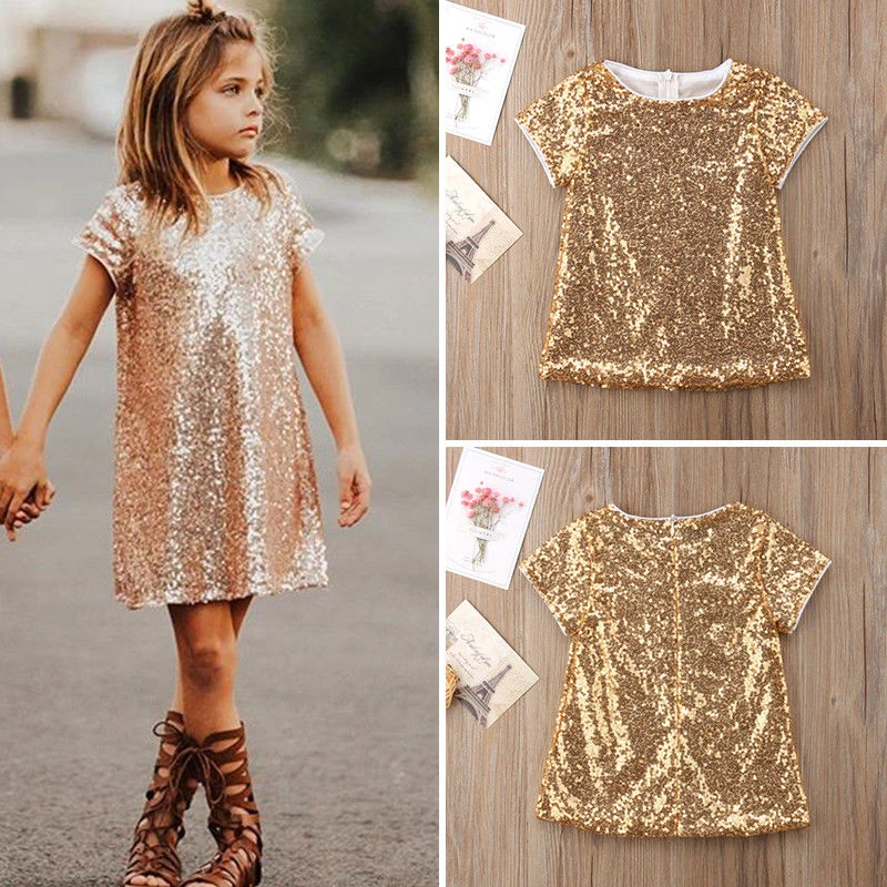 CANIS/Новинка года; рождественское платье с золотыми блестками для маленьких девочек; Детские Вечерние платья на День рождения; летняя одежда для девочек