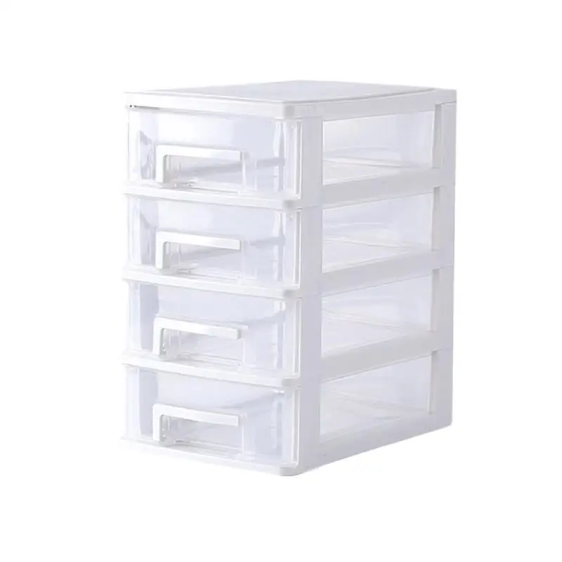 

4 Layers Transparent Desktop Drawer Type Storage Box Plastic Mini Sundries Holder (White and Transparent)