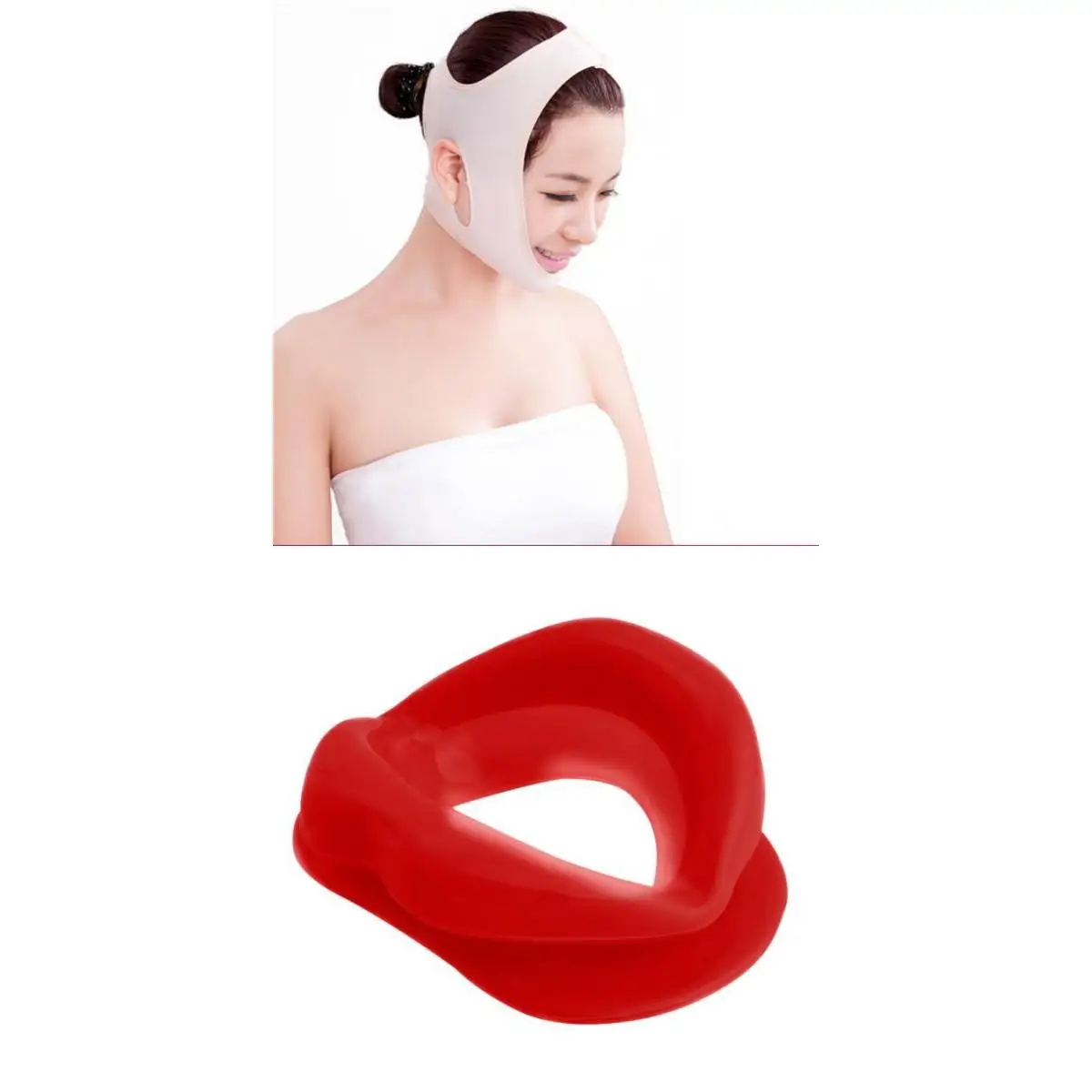 

Double Chin Slim Strap Mask+Lip Trainer Slimmer Tightener Muscle Oral Exerciser, V Face Beauty Tool