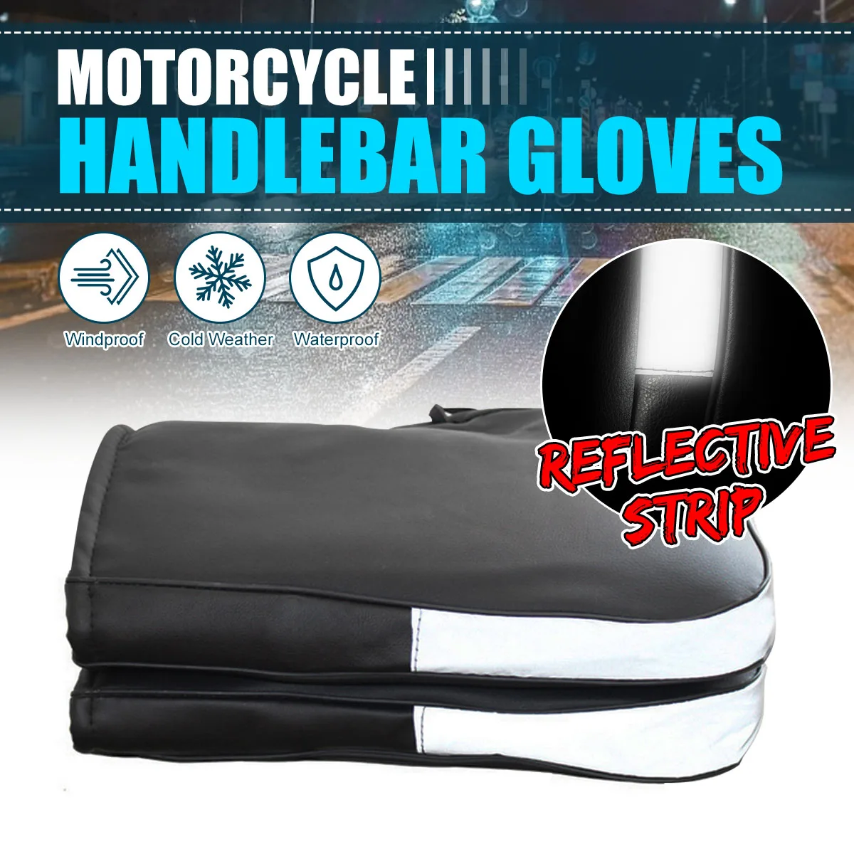 2pcs Waterproof Motorcycle Scooter Hand Bar Winter Gloves Motorbike