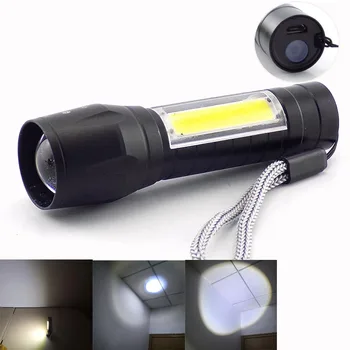 

Portable Mini Q5 LED Flashlight Torches Flash light Camping USB COB Work Light Lamp Lighting 4 Modes Rechargeable Zoom