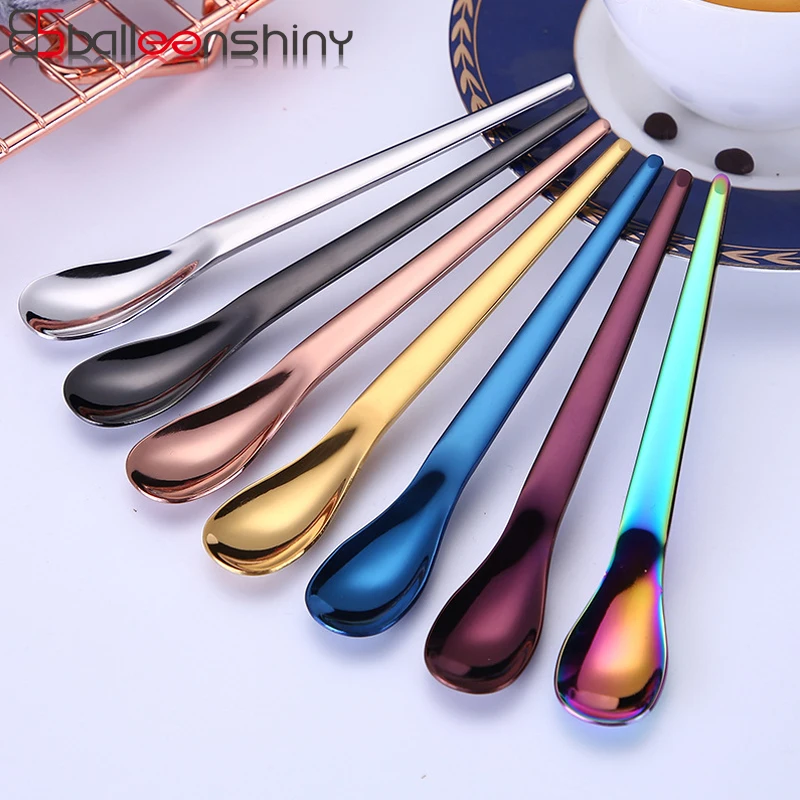 

BalleenShiny Stainless Steel Dessert Spoon Colorful Coffee Milktea Stir Ice-cream Cake Pudding Scoop Eco-friendly Tableware Gift