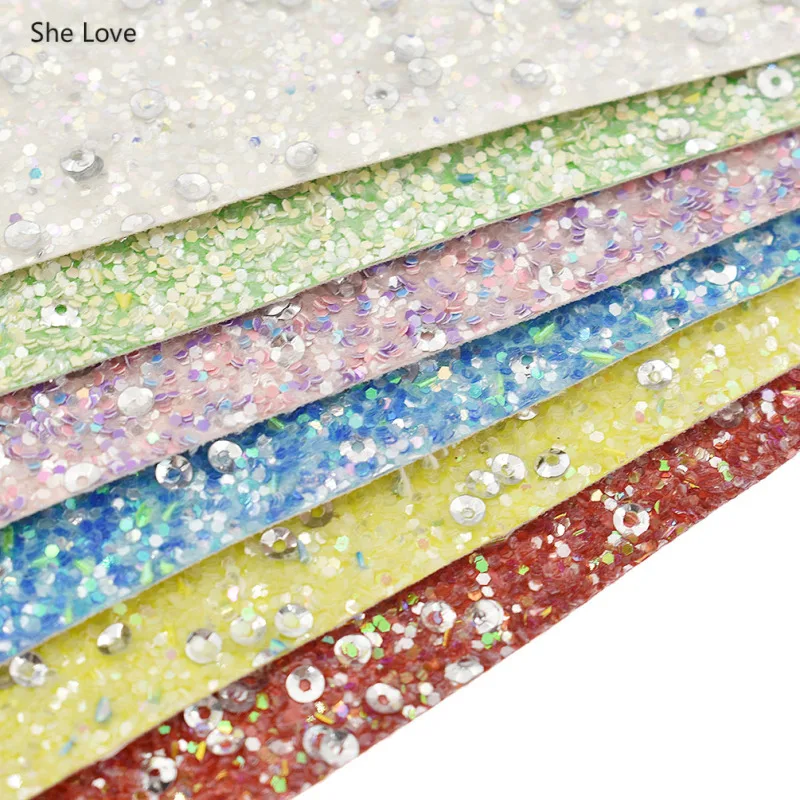 

She Love A4 Chunky Glitter Vinyl Fabric Sequin Faux Leather Fabric For Bows Bags Diy Sewing Materials Crafts