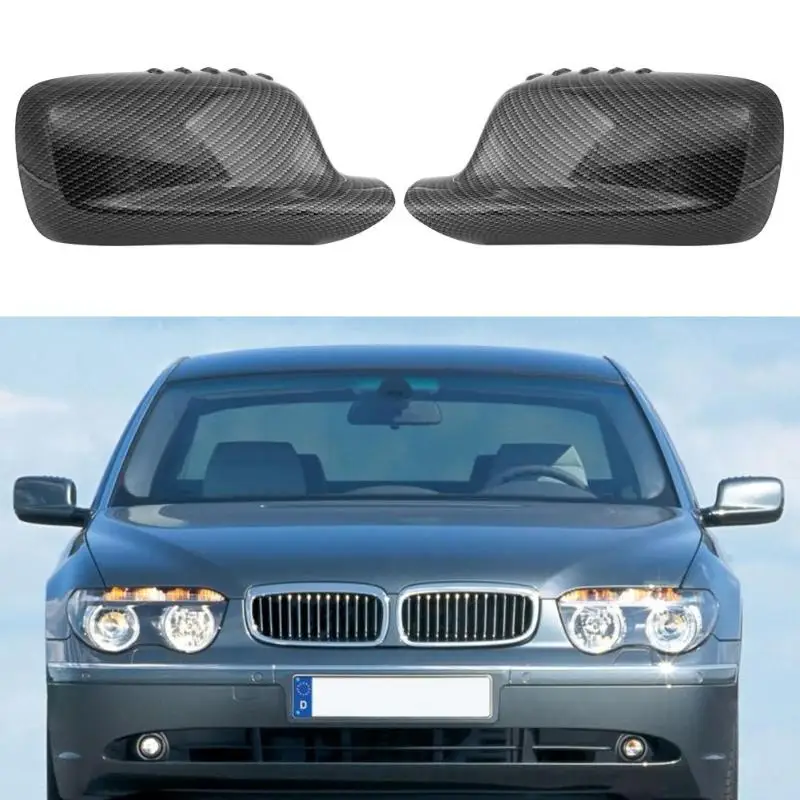 

VODOOL 2Pcs Carbon Fiber Pattern Car Door Rear View Mirror Cover Exterior Side Wing Mirror Caps For BMW E66 E65 E46 745i 750i
