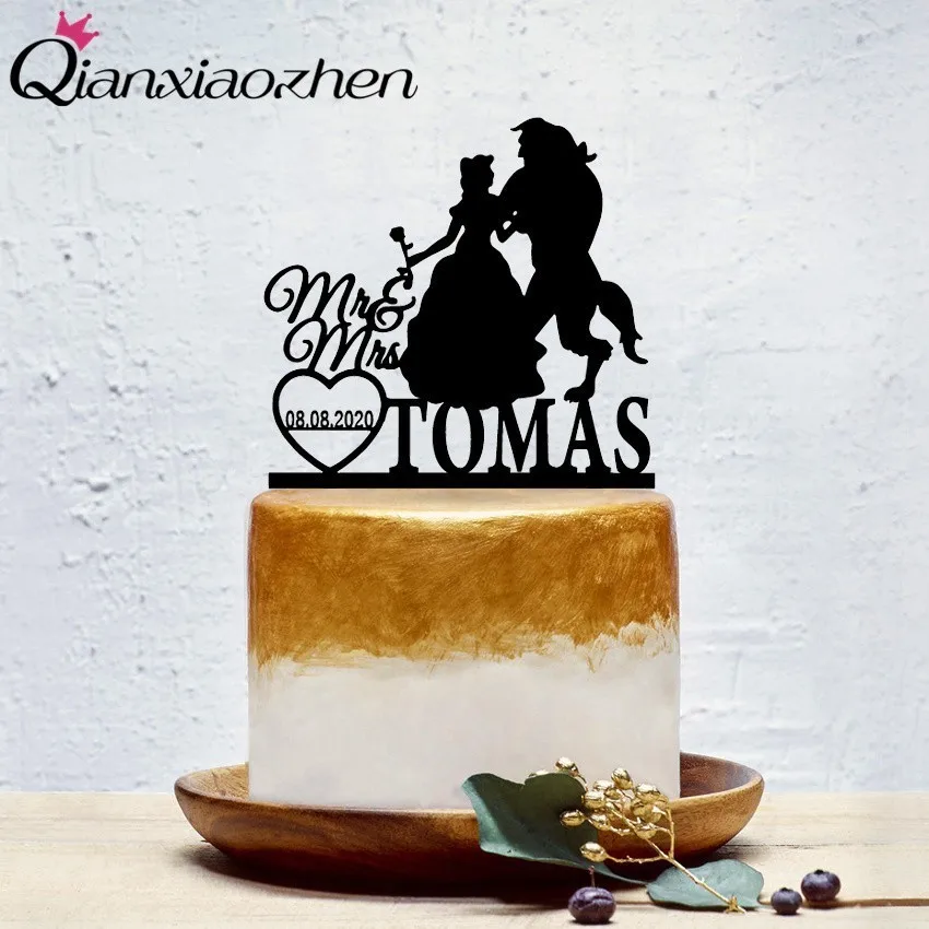 

Qianxiaozhen Personalized Beauty And Beast Wedding Cake Topper Wedding Decoration Anniversaire Aniversario Cake Decoration