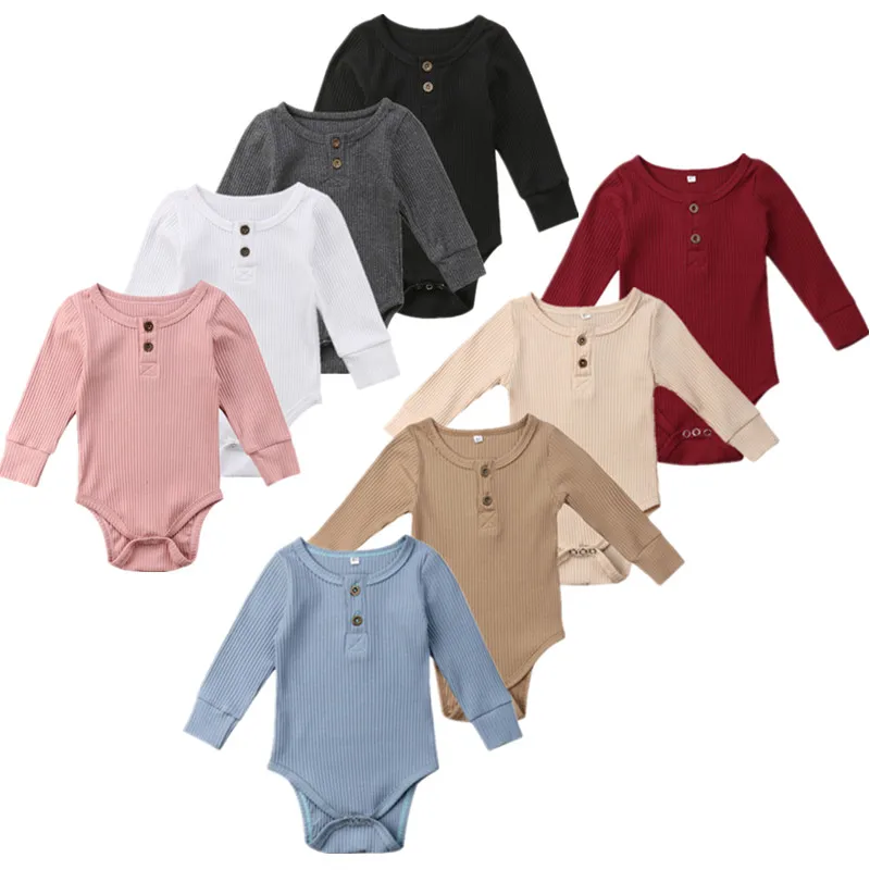 

2019 New Fashion 8Color Toddler Baby Girls Clothes Basic Pure Color Long Sleeve Cotton Romper Baby Solid Jumpsuit Clothing