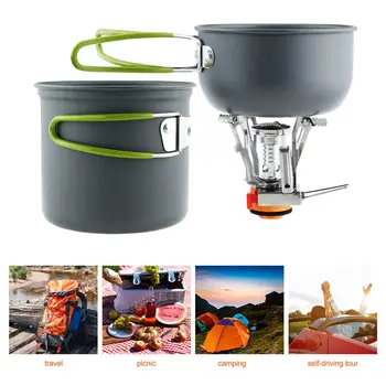 

Camping Cookware Portable Outdoor Tableware Set Cooking Picnic Bowl Pot Stove Backpacking For 1-2 Person Camping Equipment
