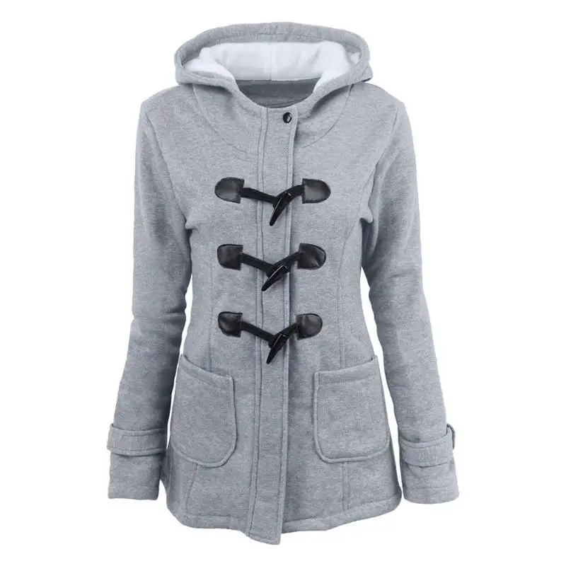 

Popular Warm Thicken Trench Coat Horn Buckle Women Winter Pockets Autumn Solid Color Loose Long Coat Outerwear Plus Size S-6XL