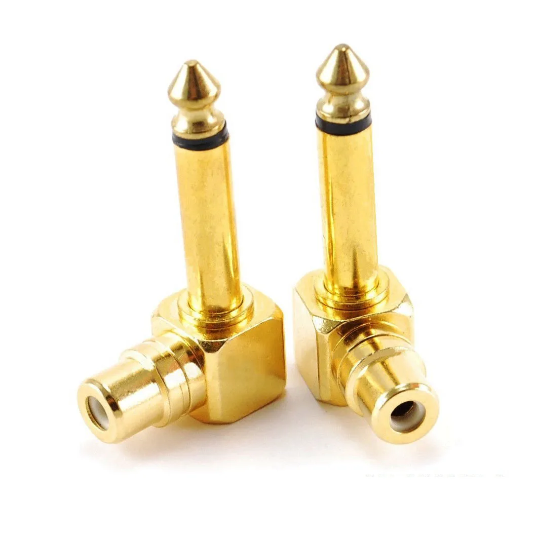 

2-PACK RCA Female Jack to 1/4 inch Mono Male Plug Right Angle Audio Adapter,gold