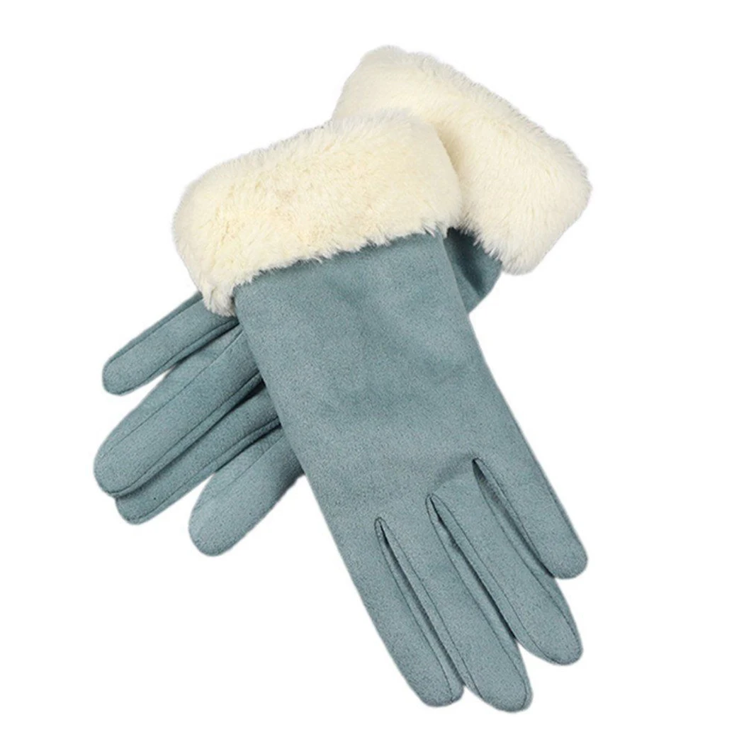 Зимние женские замшевые кожаные перчатки кашемировые теплые сенсорные перчатки варежки элегантные женские плюшевые наручные лыжные