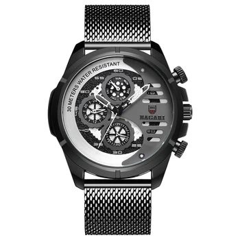 

BAGARI Business Men's Watch Stainless Steel Strap Multifunction Calendar Waterproof Quartz Watch