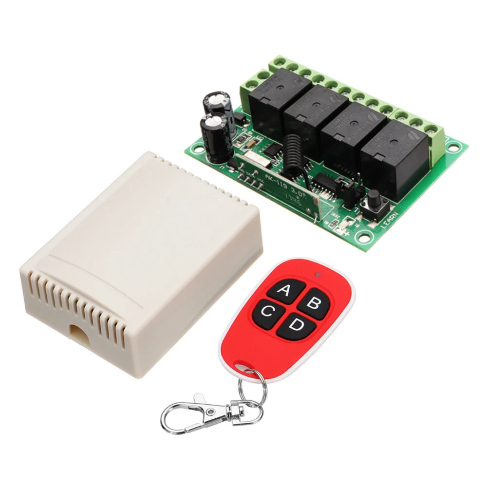 

433MHz DC 12V Learning Type Four Way Wireless Remote Control Switch 4CH Channel Relay Control Module