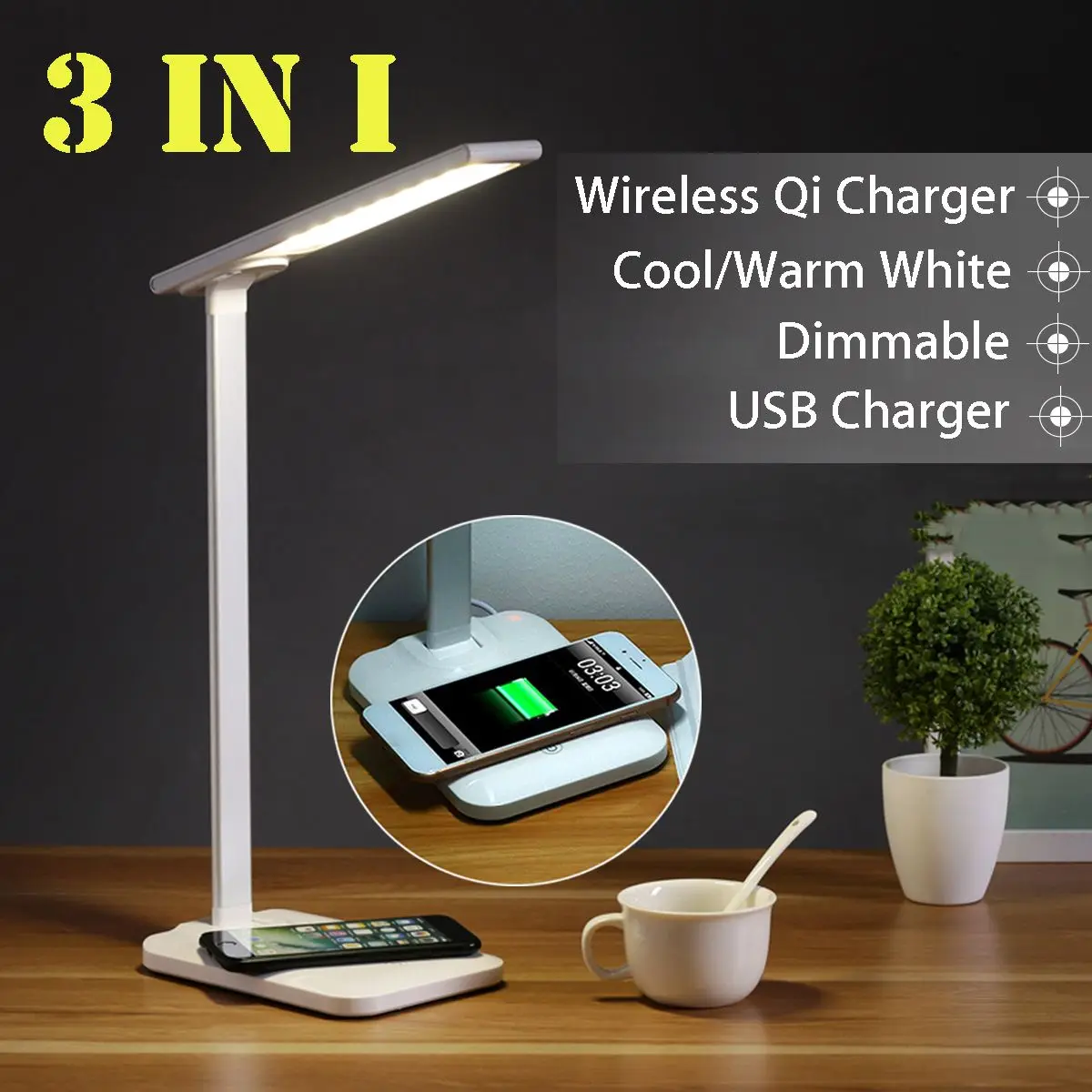 

Adjustable Table Desk LED Lamp Light 10W Qi Wireless Charger for iPhone XR XS Fast Desktop Wireless Charging Pad for Samsung S9