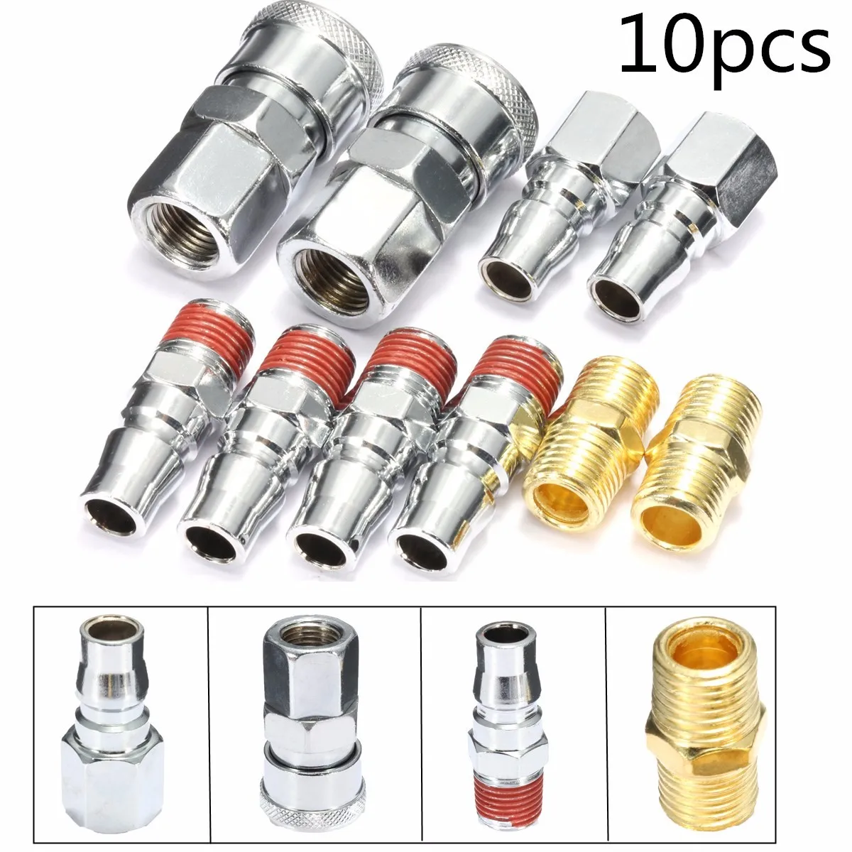 

10Pcs 1/4" BSP Air Line Hose Compressor Fitting Connector Coupler Quick Release Pneumatic Parts For Air Tools Hardware
