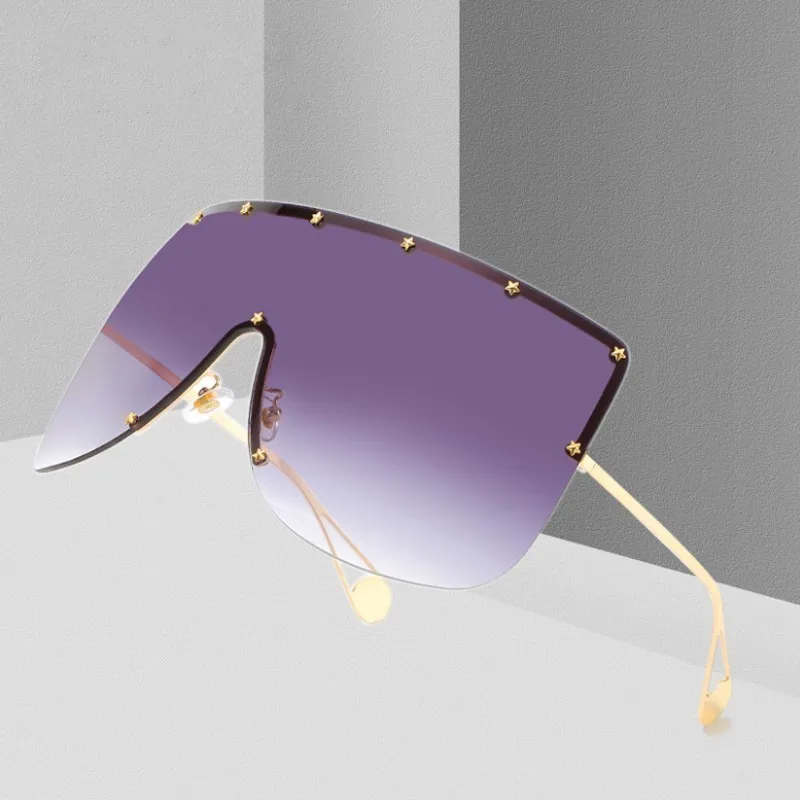 

Yok's Steampunk Rimless Sunglasses Vintage Men Brand Black Oversized Mirror Eyewear One-piece Uv400 Shade Goggle Glasses Wn1214