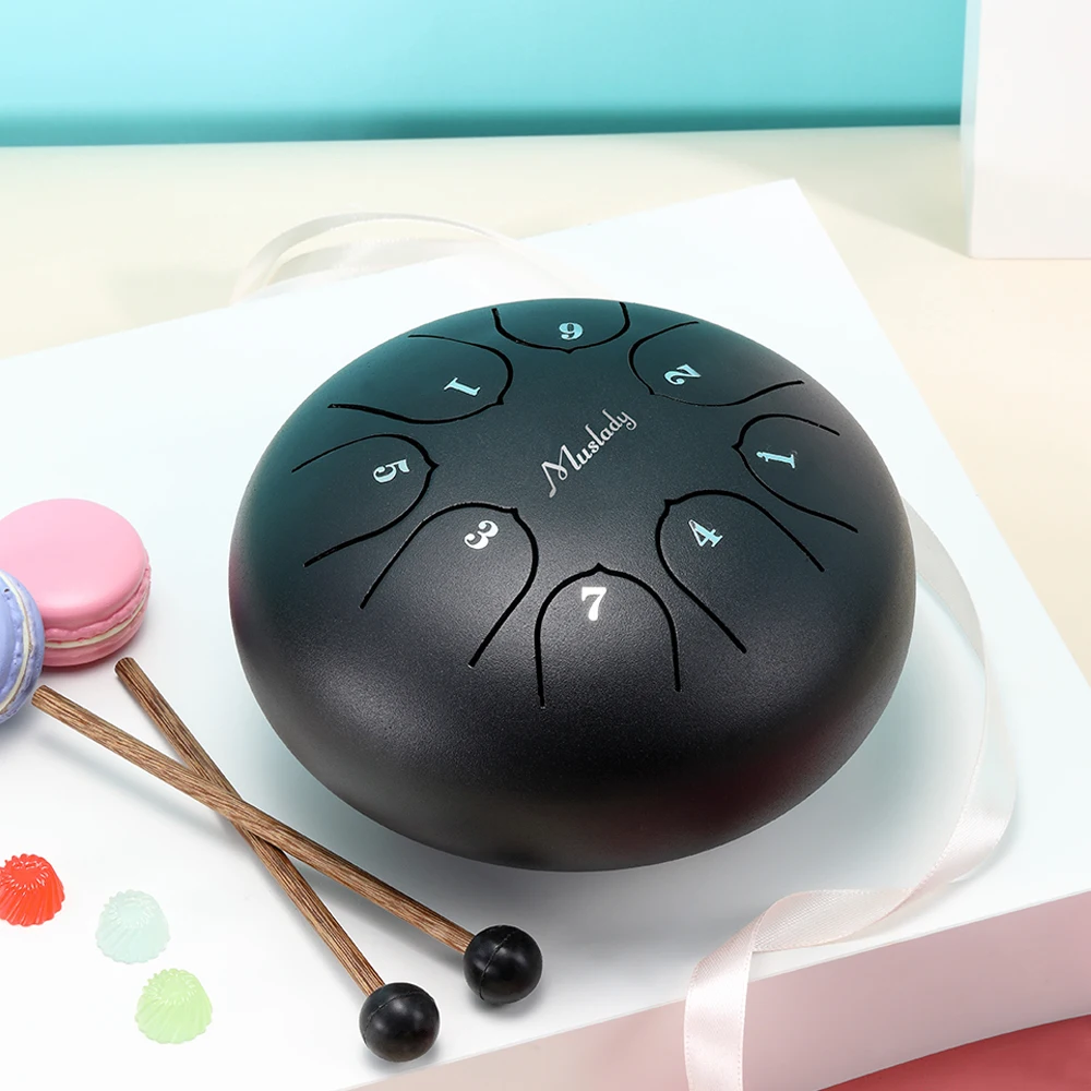 

Muslady 6 Inch Mini Steel Tongue Drum C Key 8 Tones Percussion Instrument Hand Pan Drum with Drum Mallets Carry Bag