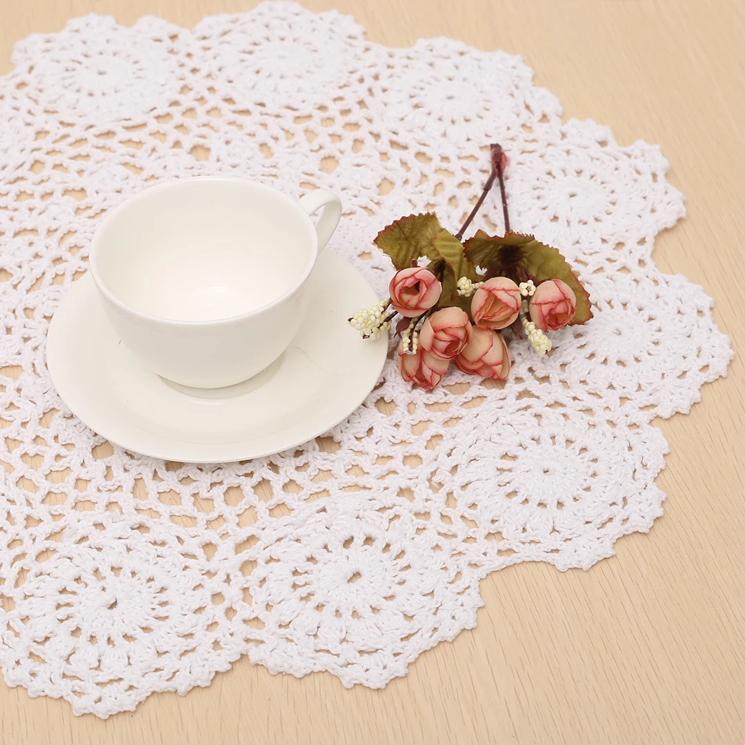 Handmade Round Pure Cotton Placemat Crochet Lace Doily Placemats Flower Coaster Mat 37cm for Kitchen Table Decoration Handmade Round Pure Cotton Placemat Crochet Lace Doily Placemats Flower Coaster Mat 37cm for Kitchen Table Decoration