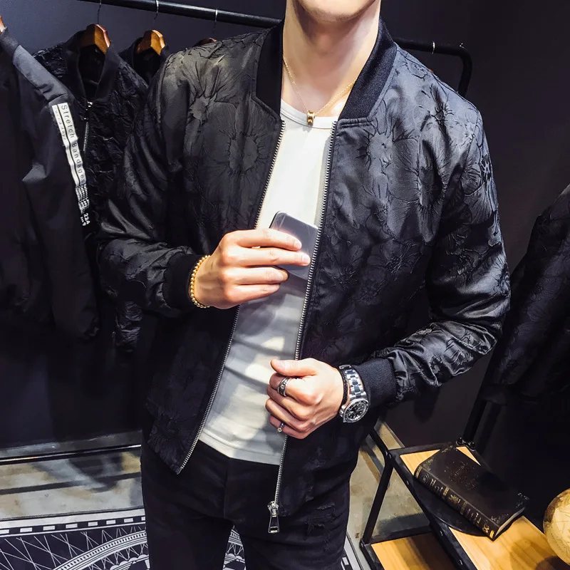 2019 Men's Jacket Slim Fit Casual Dress Baseball Jacket Black Spring Autumn Jacquard Coat Male Bomber Jacket Streetwear clothes 2019 Men's Jacket Slim Fit Casual Dress Baseball Jacket Black Spring Autumn Jacquard Coat Male Bomber Jacket Streetwear clothes