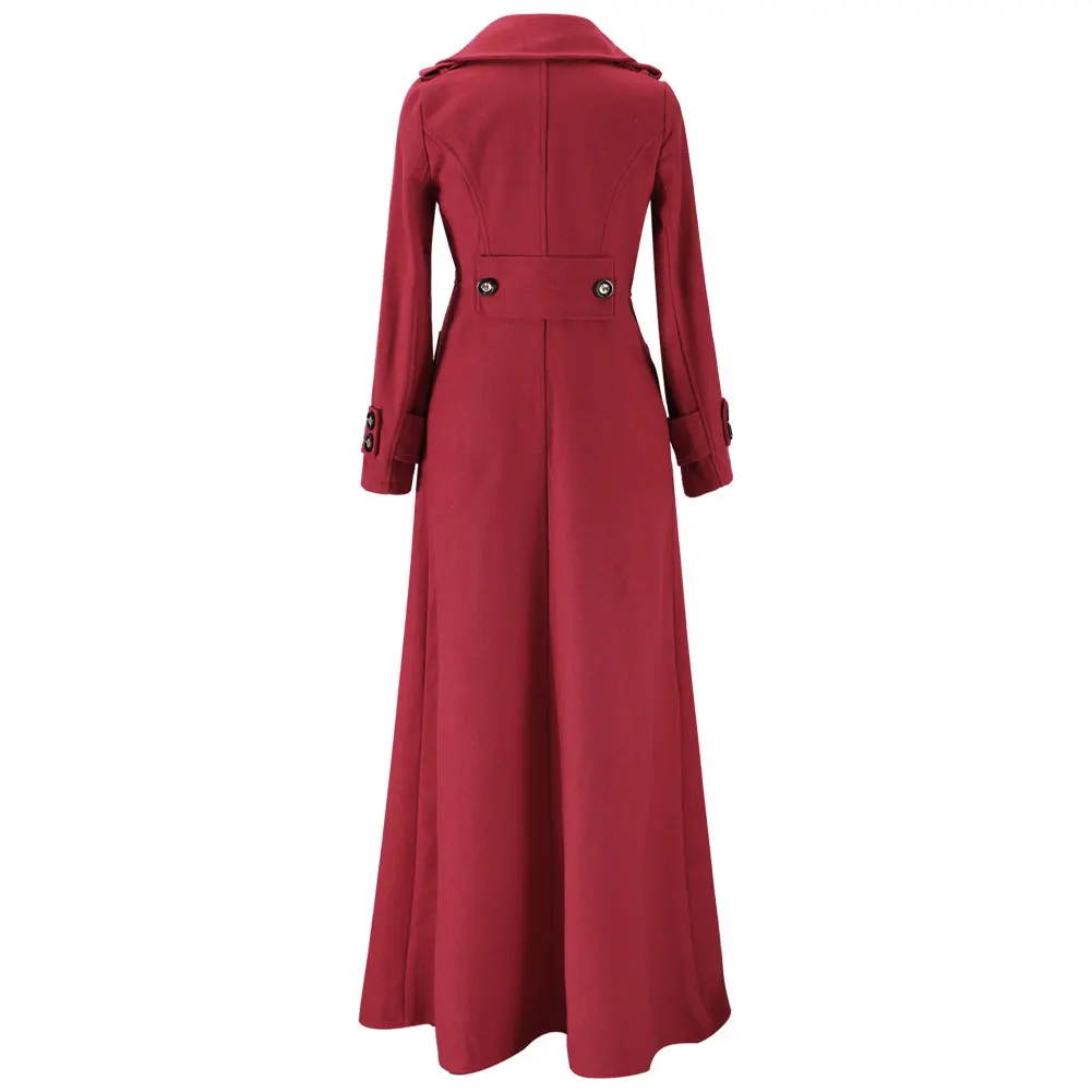 Femme Vestes Mode Haute Chaud Laine Taille Solide Wine red Green Kenancy Manteau Vintage D'hiver Vêtements Slim dark Black Femmes Manteaux Couleur Long De blue qx7nw8aEA