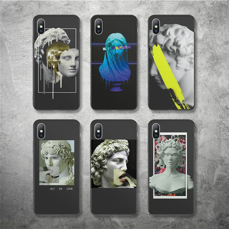 

Ottwn Fashion Figure Statue pattern Phone cases For iPhone 6 6S 7 8 Plus X XR XS Max Soft Silicon Chic Back Case Cover Capa