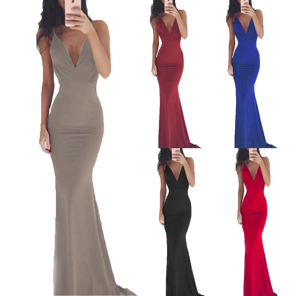 

Women Ladies Slim Bodycon Formal Dress Sleeveless Deep V Neck Long Maxi Dress Party Pencil Dress