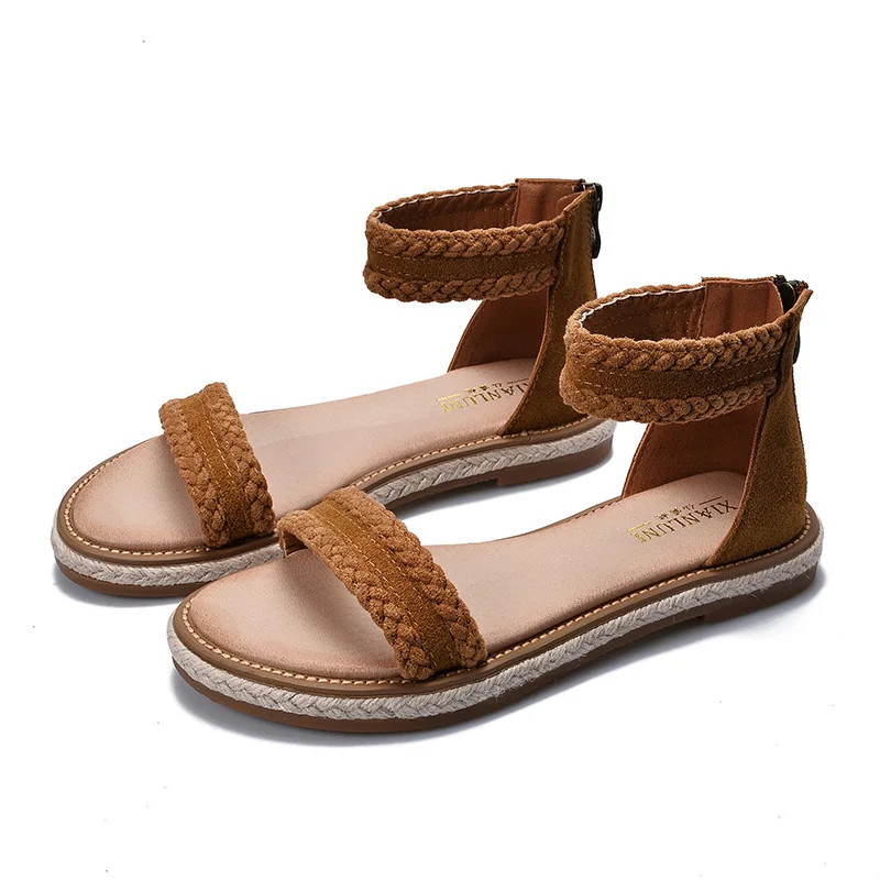 

Genuine Leather Student Flat Bottom Rome Sandals Woman Summer Old 2019