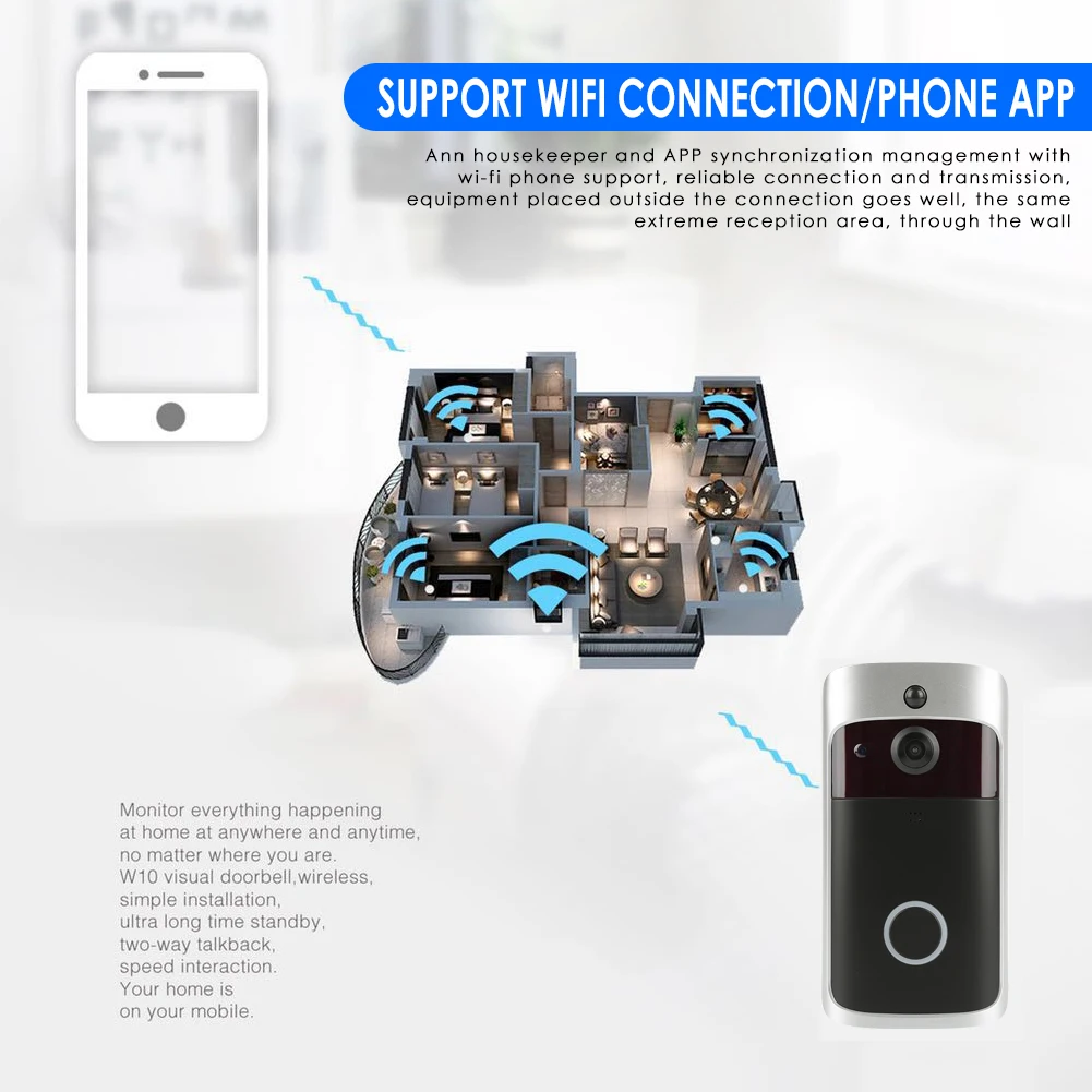 WiFi Ring Doorbell Smart Wireless Door Bell Camera Video Home Welcome Doorbell Alarm Intelligent Wireless Doorbell Easy Install WiFi Ring Doorbell Smart Wireless Door Bell Camera Video Home Welcome Doorbell Alarm Intelligent Wireless Doorbell Easy Install