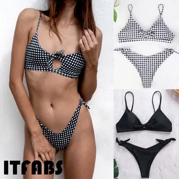 

Sexy Plaid Women Push-up Padded Bra Bandage Bikini Set Swimsuit Triangle Swimwear Bathing