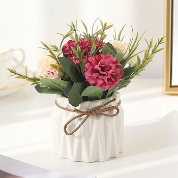 

Artificial Plant Bouquet European-Style Simulation Hydrangea Plant Potted Fake Garden Bonsai Decoration Home Decor Wedding Gift