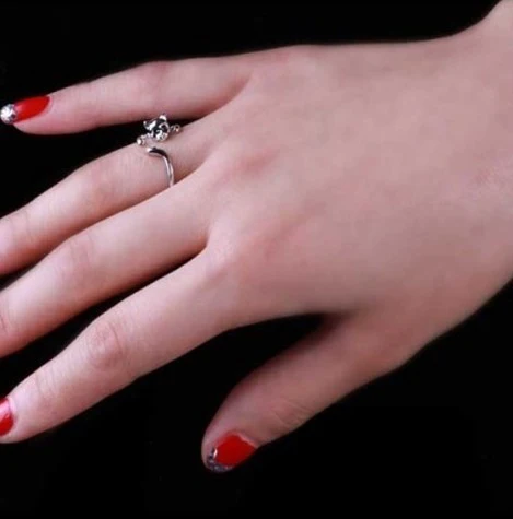 

Jewelry Cat Shaped Cute Adjustable Ring With Rhinestone Eyes Silver and Gift Resizeable